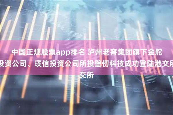 中国正规股票app排名 泸州老窖集团旗下金舵投资公司、璞信投资公司所投壁仞科技成功登陆港交所